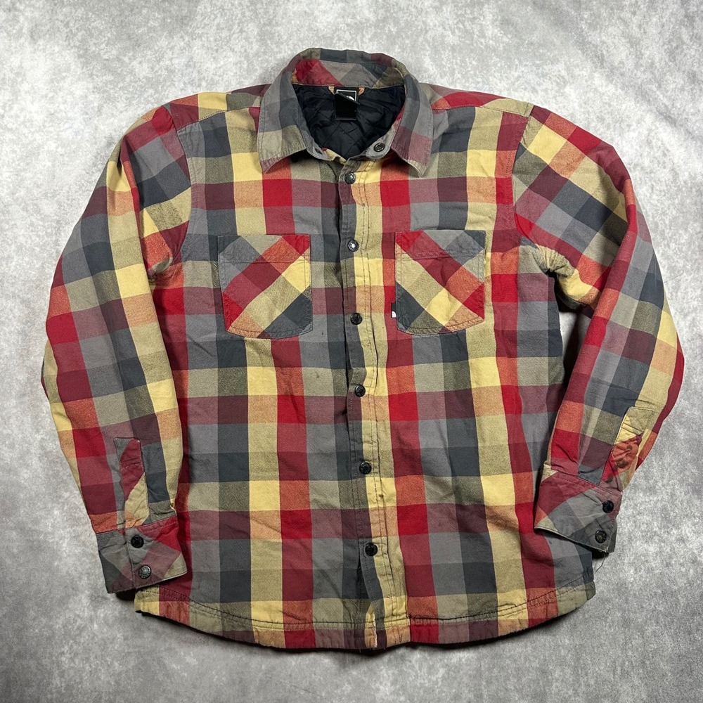 The North Face Mens Large Insulated Quilted Flannel Jacket Red Yellow Plaid Coat